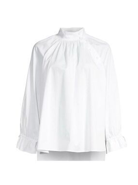 NWT Harshman 3X Bianca Band Collar Cotton Poplin Blouse MSRP $192